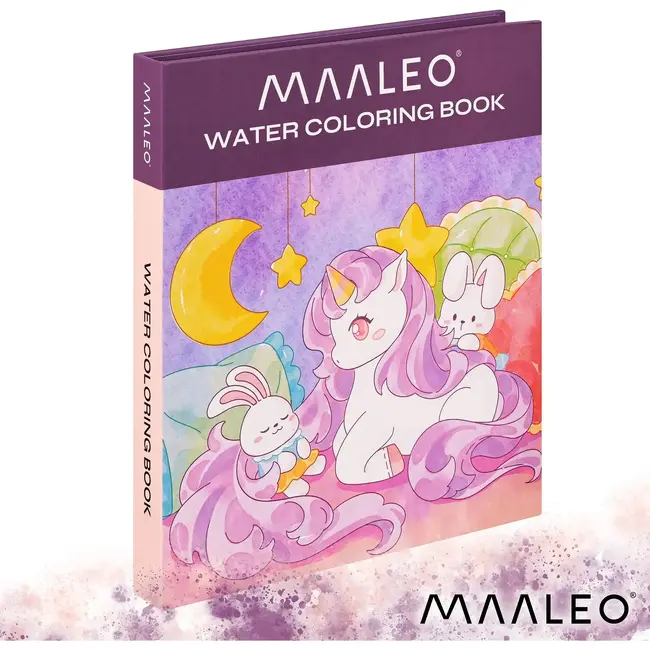 Maaleo Waterkleurboek eenhoorn met 24 vellen, 12 aquarelkleuren en waterpenseel voor kinderen