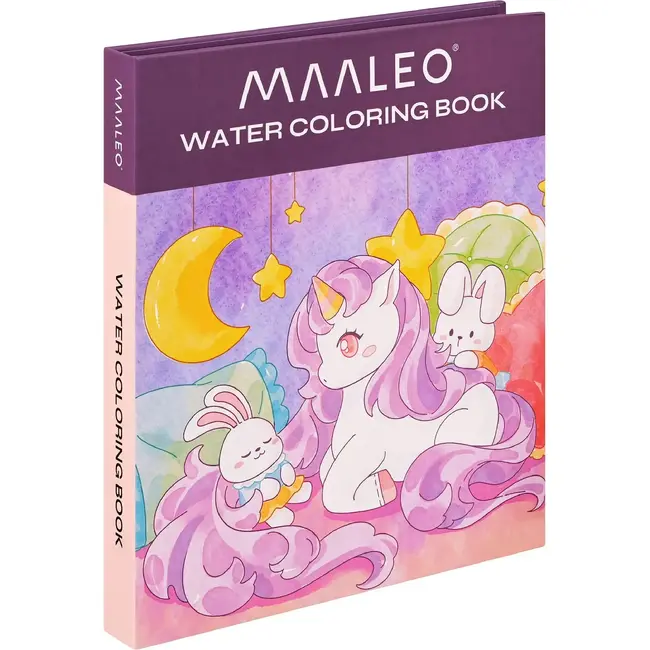 Maaleo Waterkleurboek eenhoorn met 24 vellen, 12 aquarelkleuren en waterpenseel voor kinderen