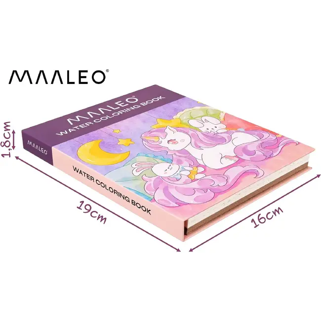 Maaleo Waterkleurboek eenhoorn met 24 vellen, 12 aquarelkleuren en waterpenseel voor kinderen