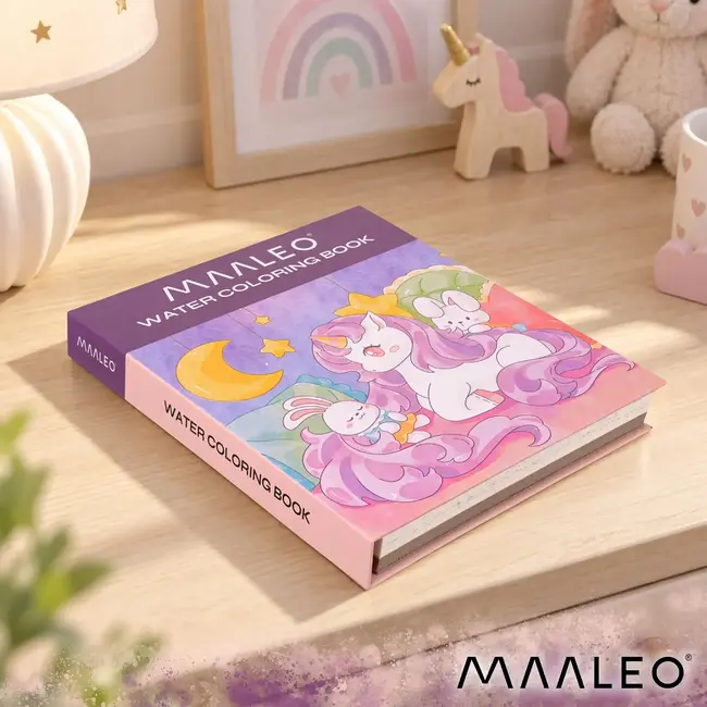 Maaleo Waterkleurboek eenhoorn met 24 vellen, 12 aquarelkleuren en waterpenseel voor kinderen