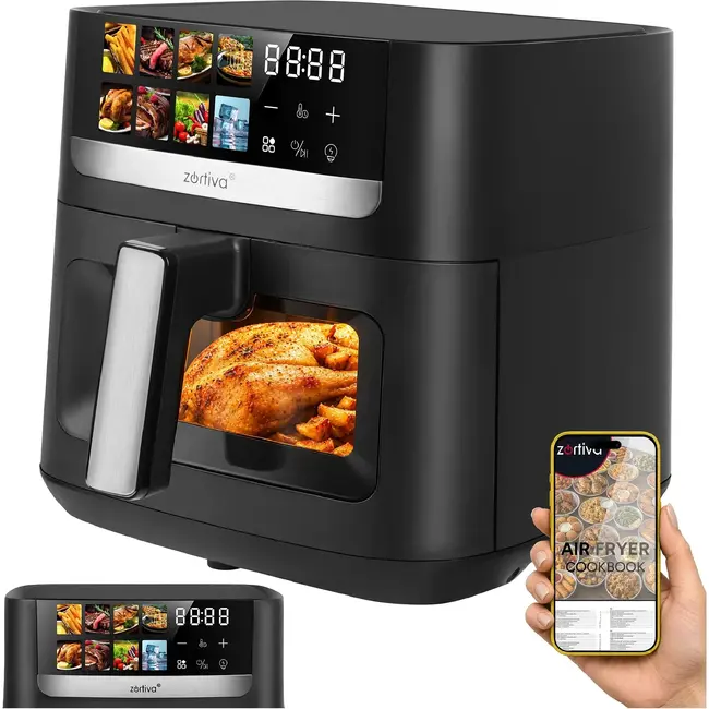 Zortiva Airfryer 8 liter met 8 programma's, 1800 W, LED-touchpaneel, kijkvenster en 80-200 °C