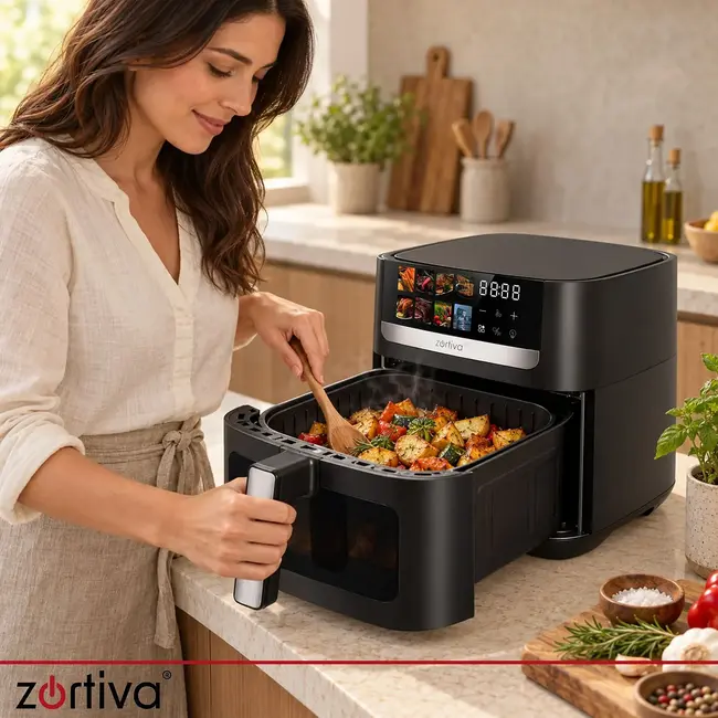 Zortiva Airfryer 8 liter met 8 programma's, 1800 W, LED-touchpaneel, kijkvenster en 80-200 °C