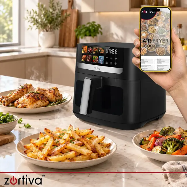 Zortiva Airfryer 8 liter met 8 programma's, 1800 W, LED-touchpaneel, kijkvenster en 80-200 °C