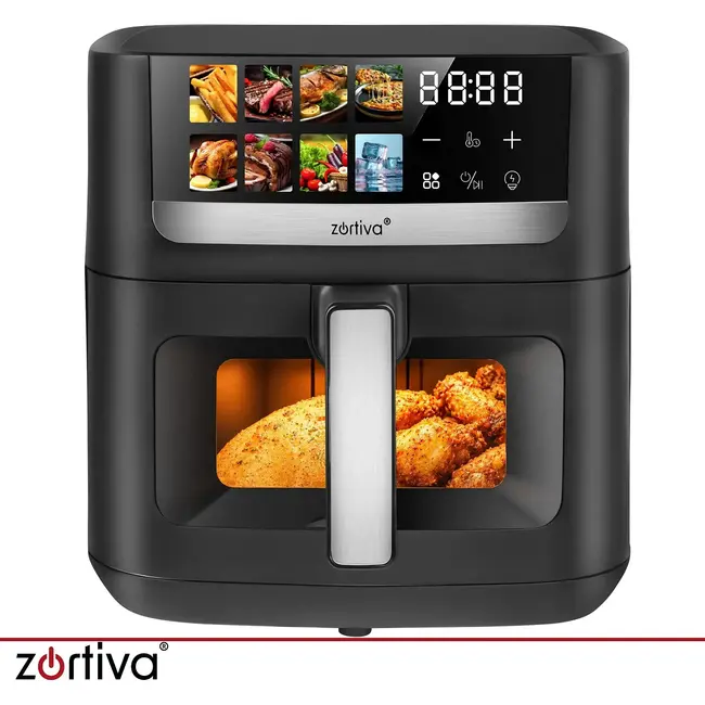 Zortiva Airfryer 8 liter met 8 programma's, 1800 W, LED-touchpaneel, kijkvenster en 80-200 °C