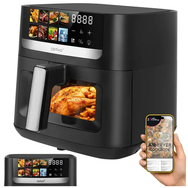 Zortiva Airfryer 8 liter met 8 programma's, 1800 W, LED-touchpaneel, kijkvenster en 80-200 °C