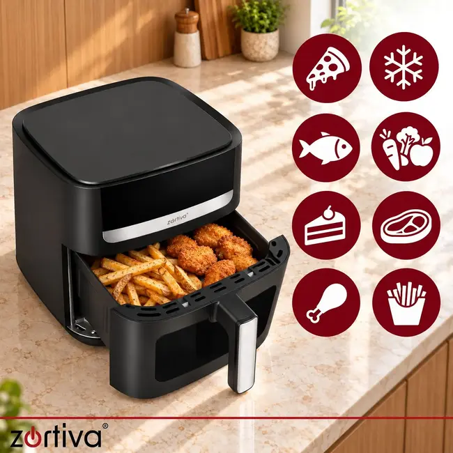 Zortiva Airfryer 8 liter met 8 programma's, 1800 W, LED-touchpaneel, kijkvenster en 80-200 °C
