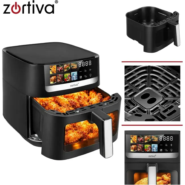Zortiva Airfryer 8 liter met 8 programma's, 1800 W, LED-touchpaneel, kijkvenster en 80-200 °C