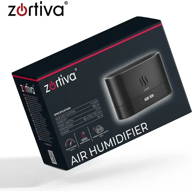 Zortiva Geurverspreider luchtbevochtiger 180 ml met RGB-vlameffect