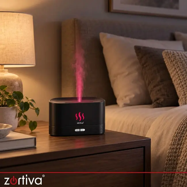 Zortiva Geurverspreider luchtbevochtiger 180 ml met RGB-vlameffect