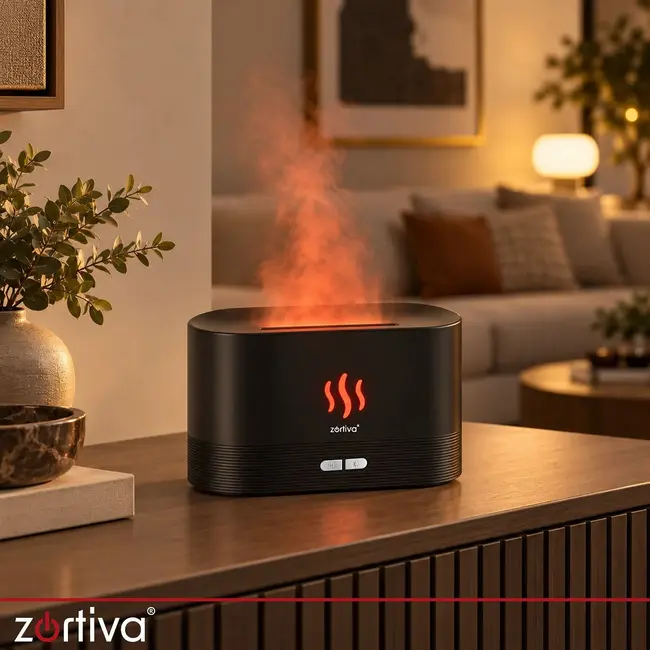 Zortiva Geurverspreider luchtbevochtiger 180 ml met RGB-vlameffect