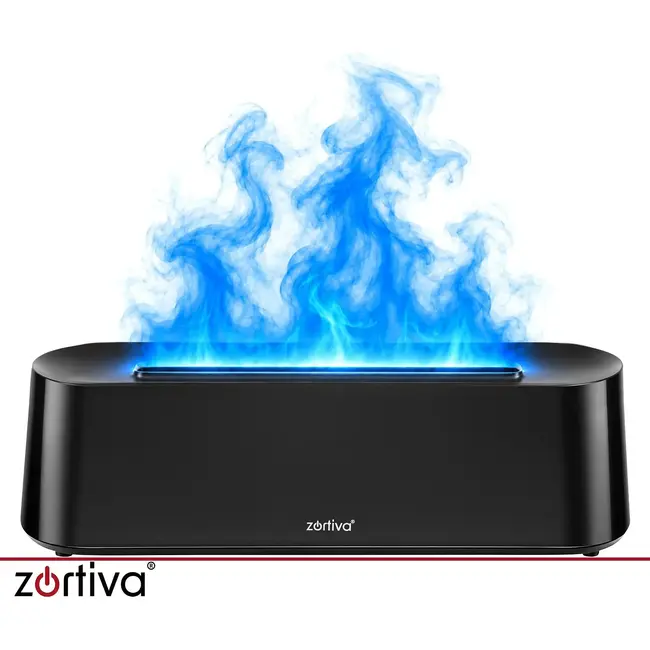 Zortiva Geurverspreider luchtbevochtiger 250 ml met timer, afstandsbediening en LED-vlameffect
