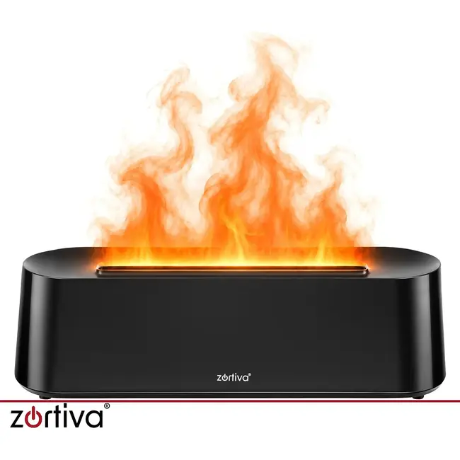 Zortiva Geurverspreider luchtbevochtiger 250 ml met timer, afstandsbediening en LED-vlameffect
