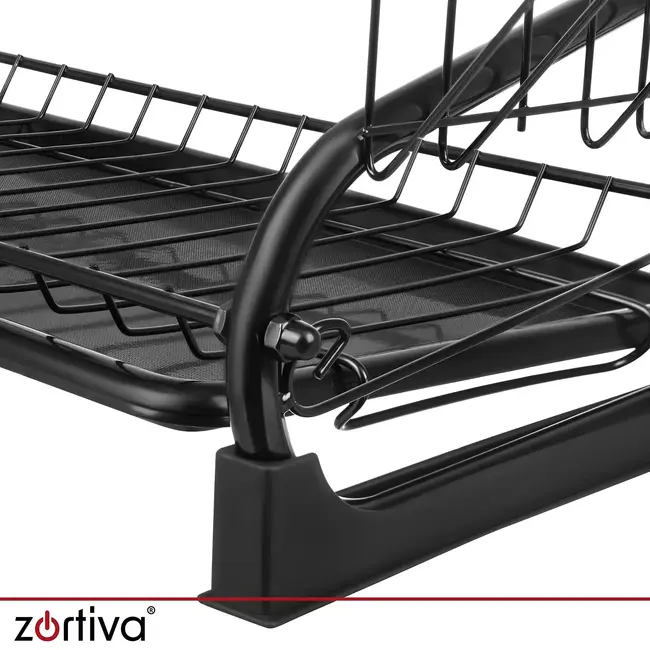 Zortiva Vaatdroger 2 niveaus zwart 54 cm met lekbak, bestekrek, bekerhouder en afvoer naar gootsteen