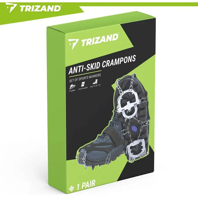 Trizand Schoenspikes XL 44-47 met 12 roestvrijstalen spikes, veiligheidsriemen en opbergetui