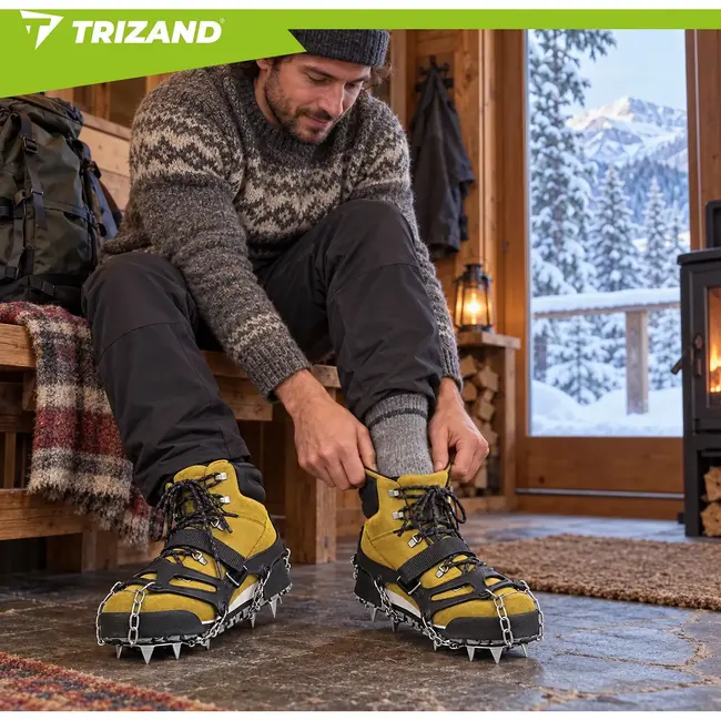 Trizand Schoenspikes XL 44-47 met 12 roestvrijstalen spikes, veiligheidsriemen en opbergetui