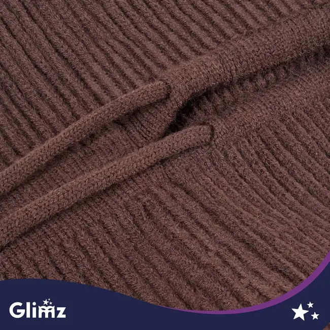 Glimz Wintercapuchon bruin 3-in-1 met 30% wol, nekwarmer en verstelbare koorden voor dames in winter