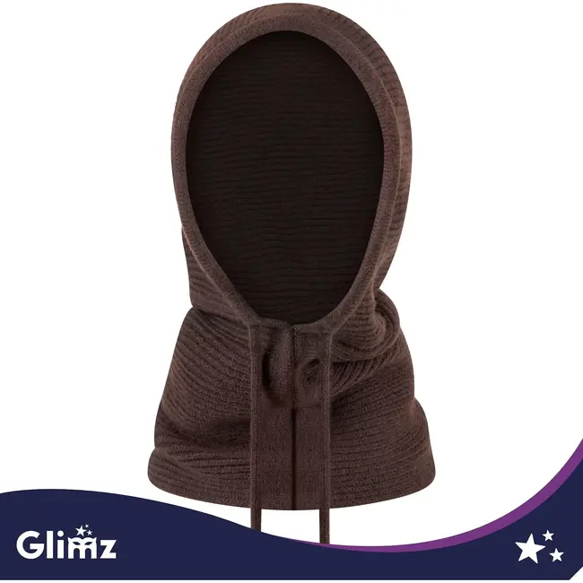 Glimz Wintercapuchon bruin 3-in-1 met 30% wol, nekwarmer en verstelbare koorden voor dames in winter