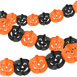 Glimz Halloween slinger pompoen 3 m met grote decoraties van 17 x 17,5 cm voor muur en raam