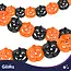 Glimz Halloween slinger pompoen 3 m met grote decoraties van 17 x 17,5 cm voor muur en raam