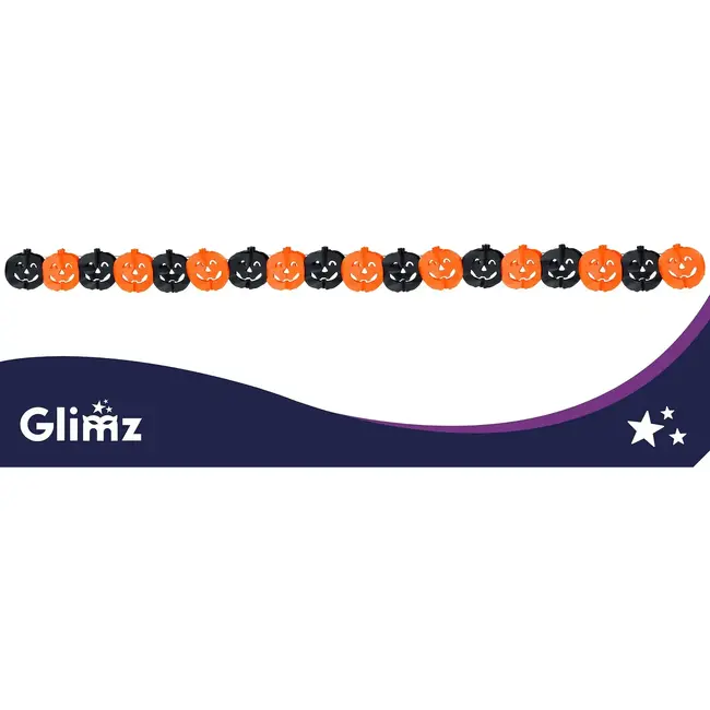 Glimz Halloween slinger pompoen 3 m met grote decoraties van 17 x 17,5 cm voor muur en raam