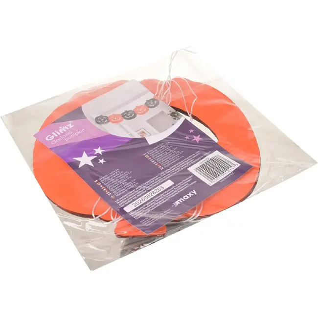 Glimz Halloween slinger pompoen 3 m met grote decoraties van 17 x 17,5 cm voor muur en raam
