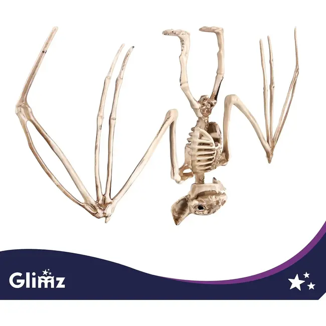 Glimz Vleermuisskelet 30 cm hangdecoratie voor Halloween in botkleur