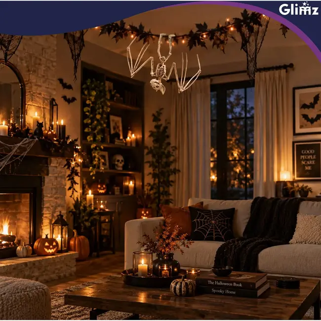 Glimz Vleermuisskelet 30 cm hangdecoratie voor Halloween in botkleur