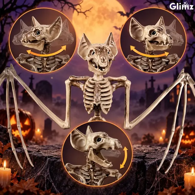 Glimz Vleermuisskelet 30 cm hangdecoratie voor Halloween in botkleur