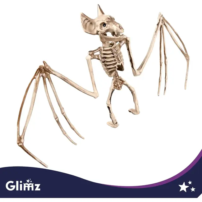 Glimz Vleermuisskelet 30 cm hangdecoratie voor Halloween in botkleur