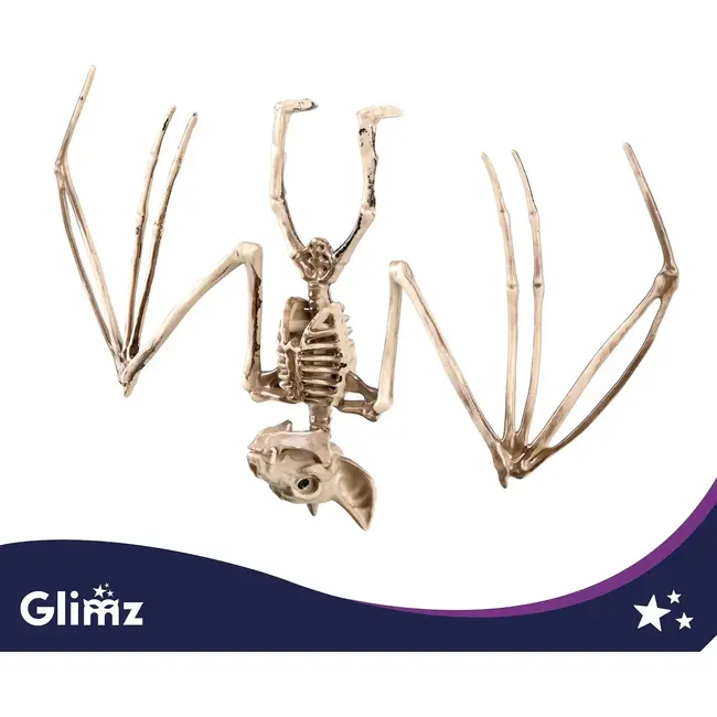 Glimz Vleermuisskelet 30 cm hangdecoratie voor Halloween in botkleur