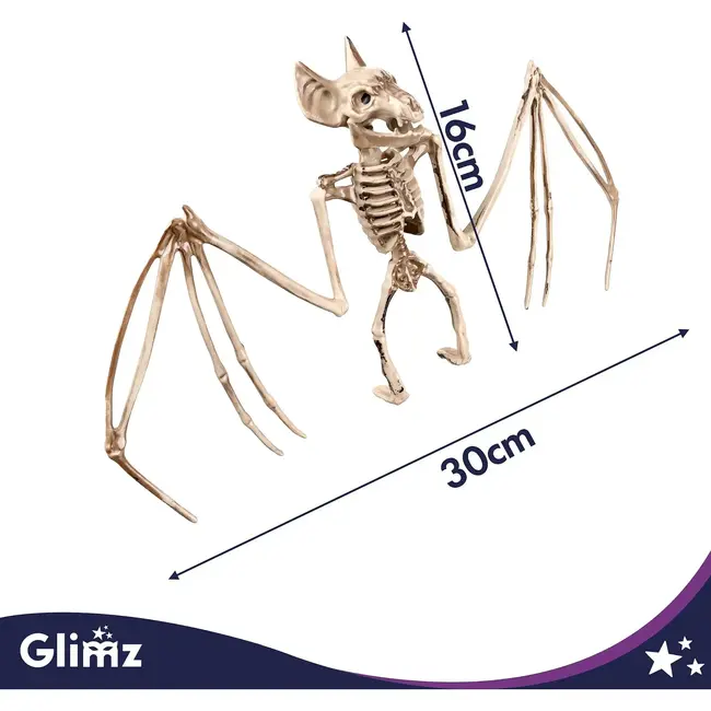 Glimz Vleermuisskelet 30 cm hangdecoratie voor Halloween in botkleur