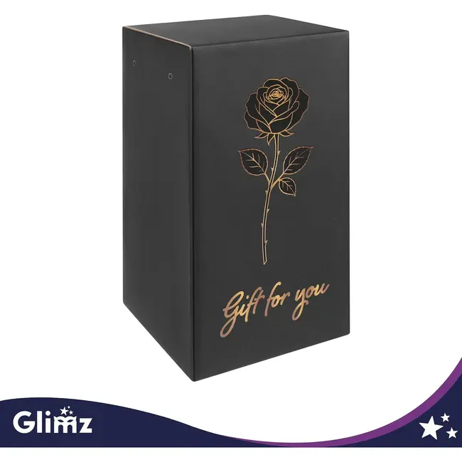 Glimz Roos in glas 22 cm met 2 rode rozen, 20 warme LED-lampjes en elegante zwarte geschenkdoos