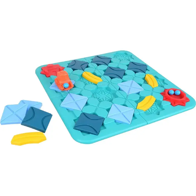 Kruzzel Logicaspel route bouwen 38 x 38 cm met 12 baanblokken, 4 hellingen, voertuig en balletjes