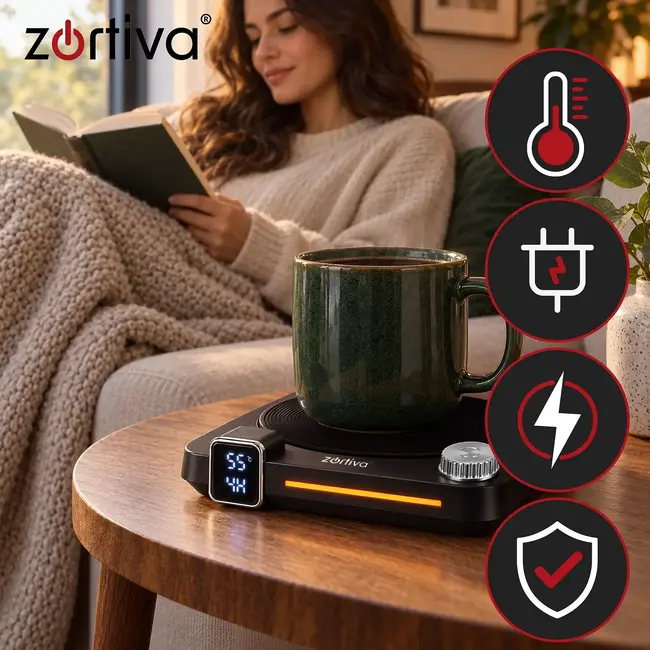 Zortiva Elektrische kopjesverwarmer 40 W met 9 temperatuurstanden, timer en dubbel digitaal display