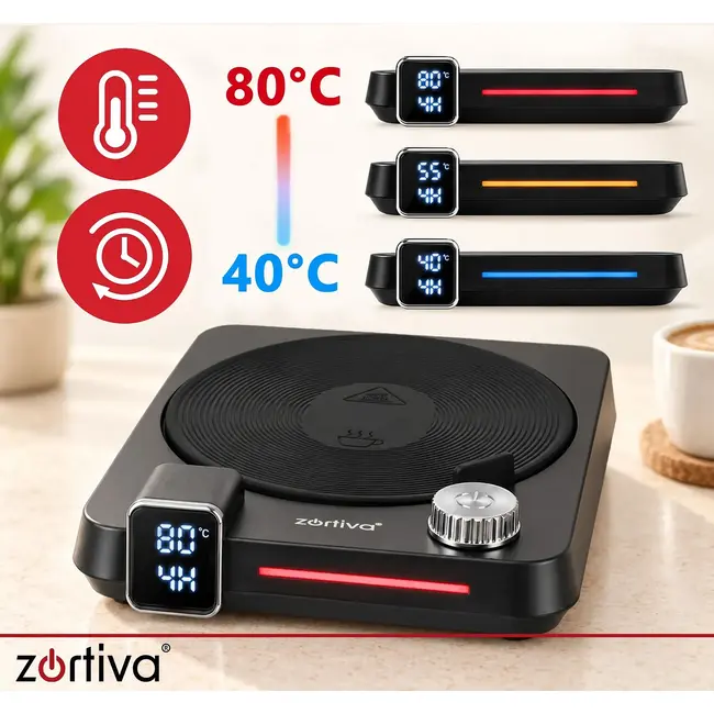 Zortiva Elektrische kopjesverwarmer 40 W met 9 temperatuurstanden, timer en dubbel digitaal display