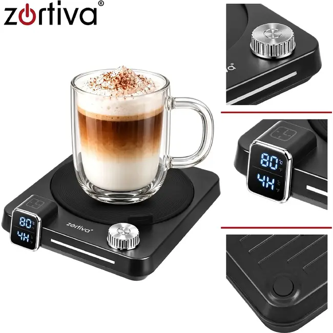Zortiva Elektrische kopjesverwarmer 40 W met 9 temperatuurstanden, timer en dubbel digitaal display