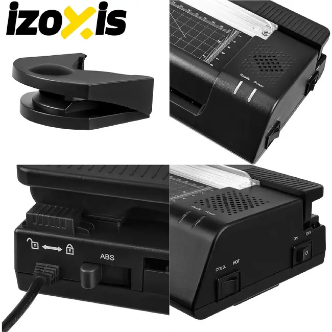 Izoxis A3-lamineermachine 430 W met snijmes, hoekrondmaker, warm en koud lamineren en 110 vellen folie