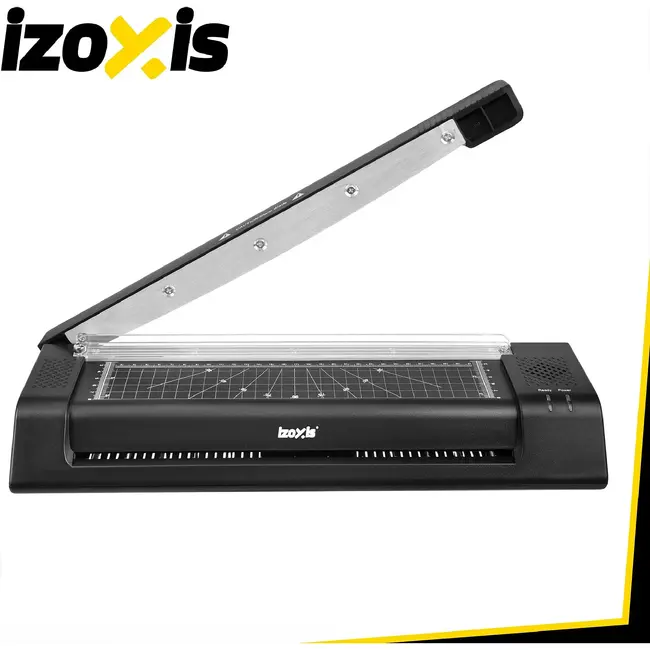 Izoxis A3-lamineermachine 430 W met snijmes, hoekrondmaker, warm en koud lamineren en 110 vellen folie