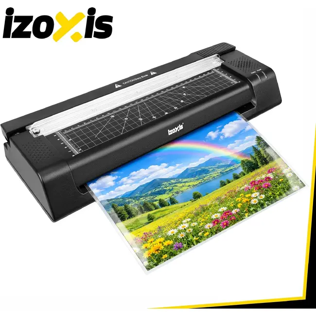 Izoxis A3-lamineermachine 430 W met snijmes, hoekrondmaker, warm en koud lamineren en 110 vellen folie