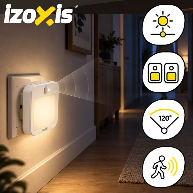 Izoxis LED-nachtlampje met bewegings- en schemersensor - 2 stuks met instelbare helderheid voor binnen