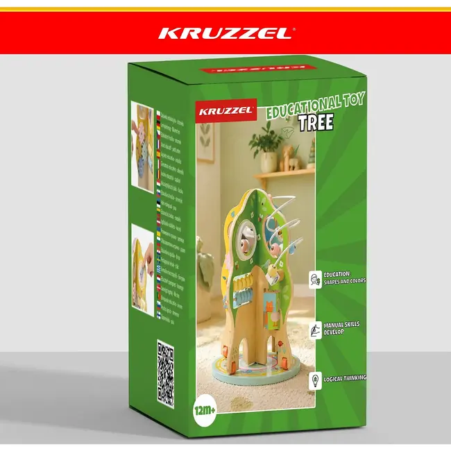 Kruzzel Educatief houten speelgoed 10-in-1 boompje met kralen, tandwielen en klok voor kinderen