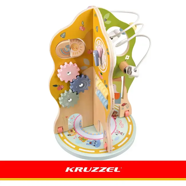 Kruzzel Educatief houten speelgoed 10-in-1 boompje met kralen, tandwielen en klok voor kinderen