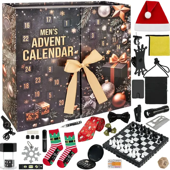 Kruzzel Adventskalender voor mannen met 24 cadeaus, gadgets, spelletjes en kerstaccessoires