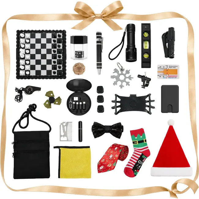 Kruzzel Adventskalender voor mannen met 24 cadeaus, gadgets, spelletjes en kerstaccessoires
