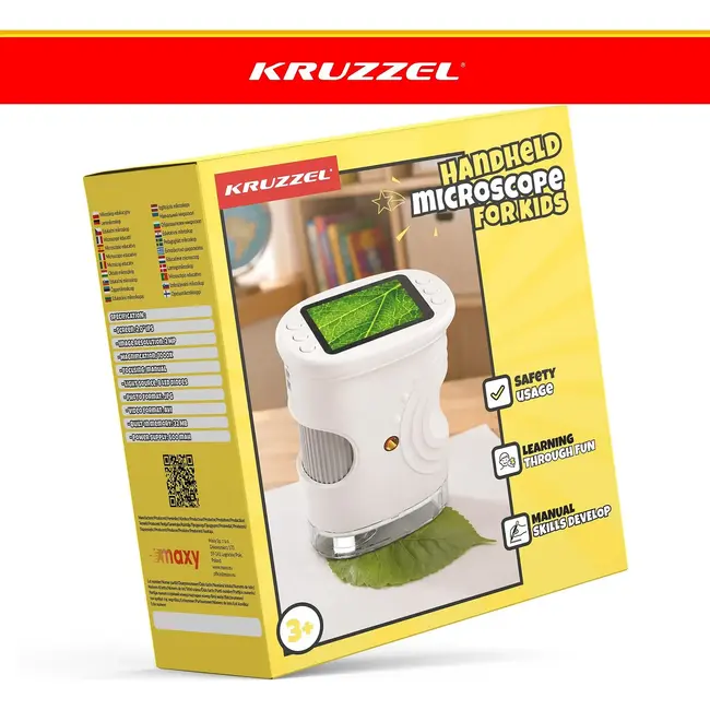 Kruzzel Digitale zakmicroscoop 1000x wit met 2 MP camera, 2 inch IPS-scherm, 8 LED-lampjes en USB-C