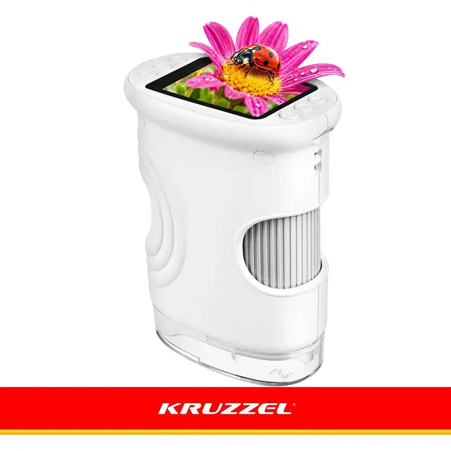 Kruzzel Digitale zakmicroscoop 1000x wit met 2 MP camera, 2 inch IPS-scherm, 8 LED-lampjes en USB-C