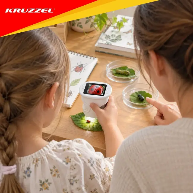 Kruzzel Digitale zakmicroscoop 1000x wit met 2 MP camera, 2 inch IPS-scherm, 8 LED-lampjes en USB-C
