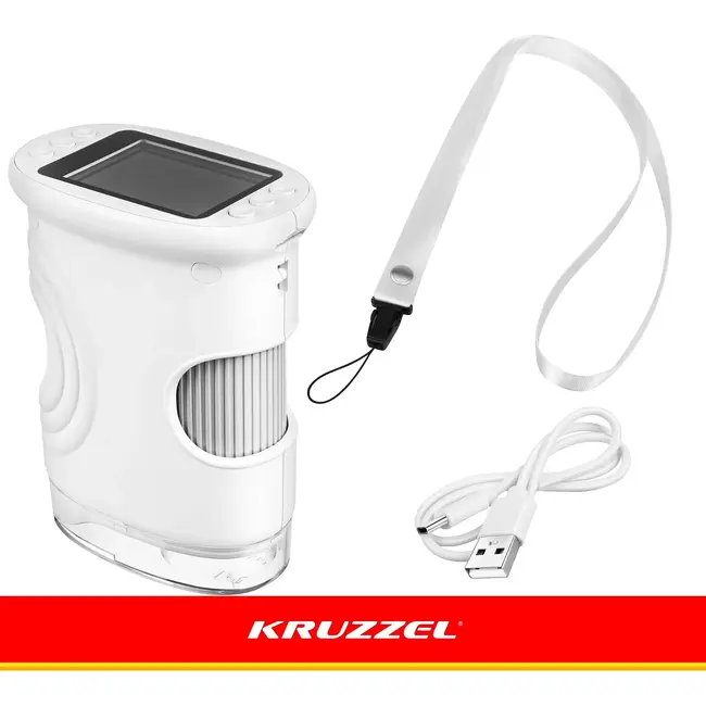 Kruzzel Digitale zakmicroscoop 1000x wit met 2 MP camera, 2 inch IPS-scherm, 8 LED-lampjes en USB-C