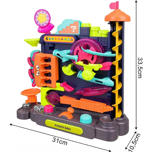 Kruzzel Kogelbaan puzzel 31 x 10,5 x 33,5 cm met joystick, draaiknoppen en 6 metalen balletjes