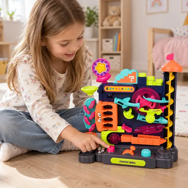 Kruzzel Kogelbaan puzzel 31 x 10,5 x 33,5 cm met joystick, draaiknoppen en 6 metalen balletjes